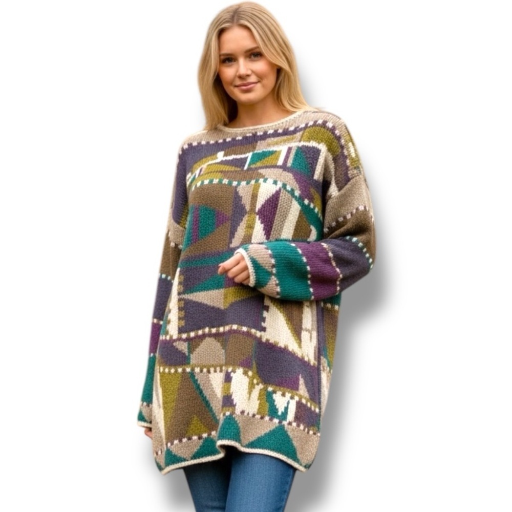 Vintage SEGRETS Sun Prints Hand Knit Sweater Womens Geometric Coogi Style